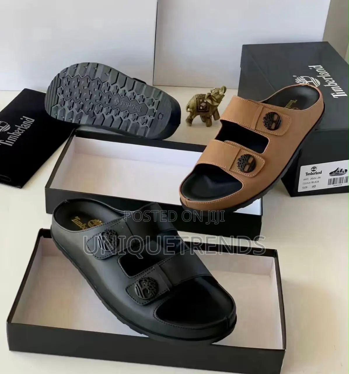 Timberland Double Strap Slides (Black and Brown)
