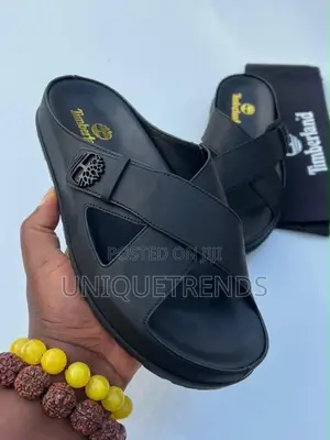 Timberland Cross-Strap Leather Slides (Black and Brown)