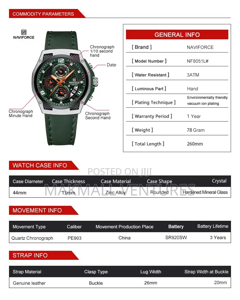 Naviforce Chronograph Men Leather Watch (NF8051)