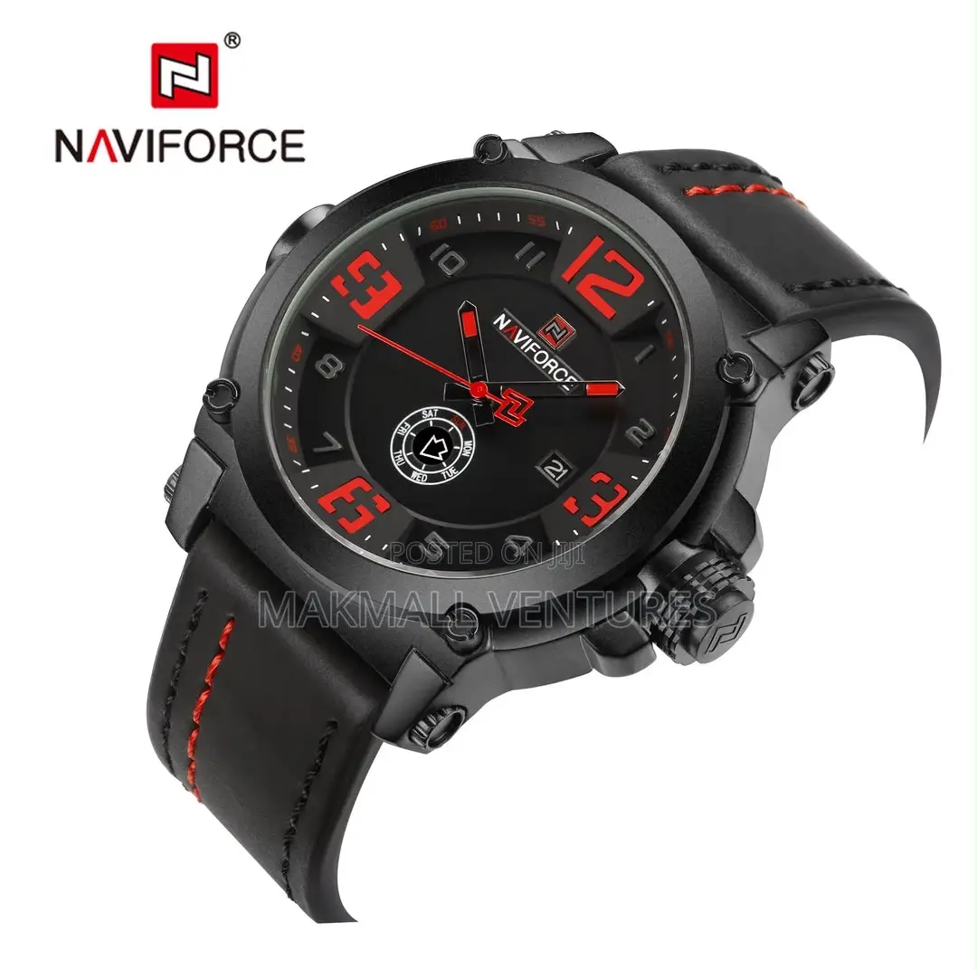 Coffee Brown and Black Naviforce Men Leather Watch