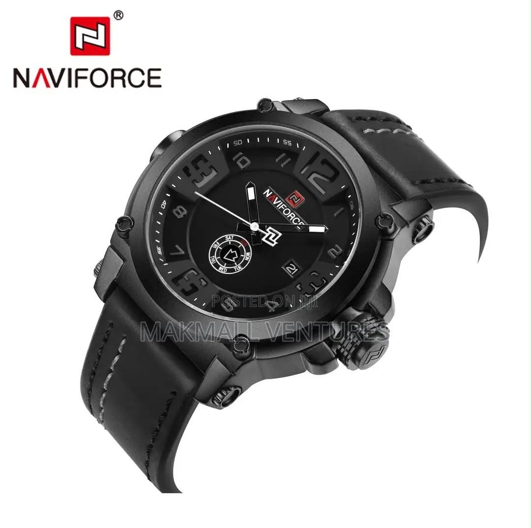 Coffee Brown and Black Naviforce Men Leather Watch