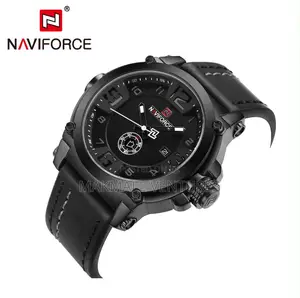 Coffee Brown and Black Naviforce Men Leather Watch