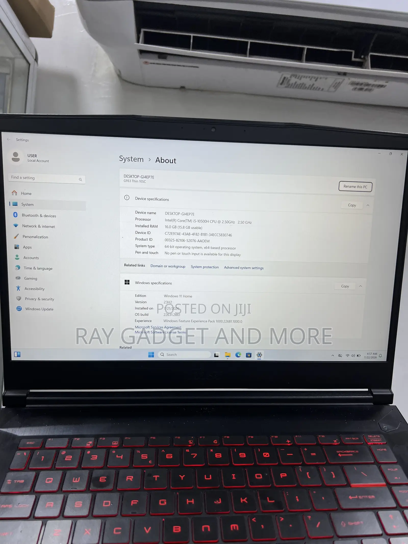 Laptop MSI GF63 16GB Intel Core i5 SSD 256GB