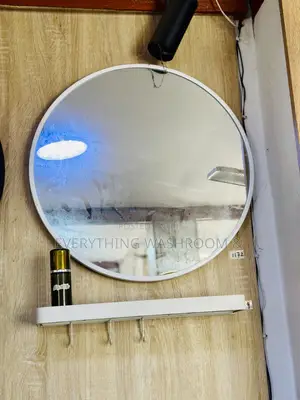 White Mirror(Round)_ Mirror + Shelf 60cm