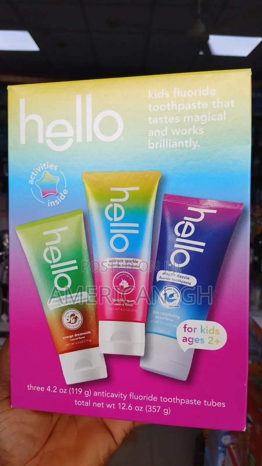 Hello Anticavity Fluoride Kids Toothpaste Paste, 3pack