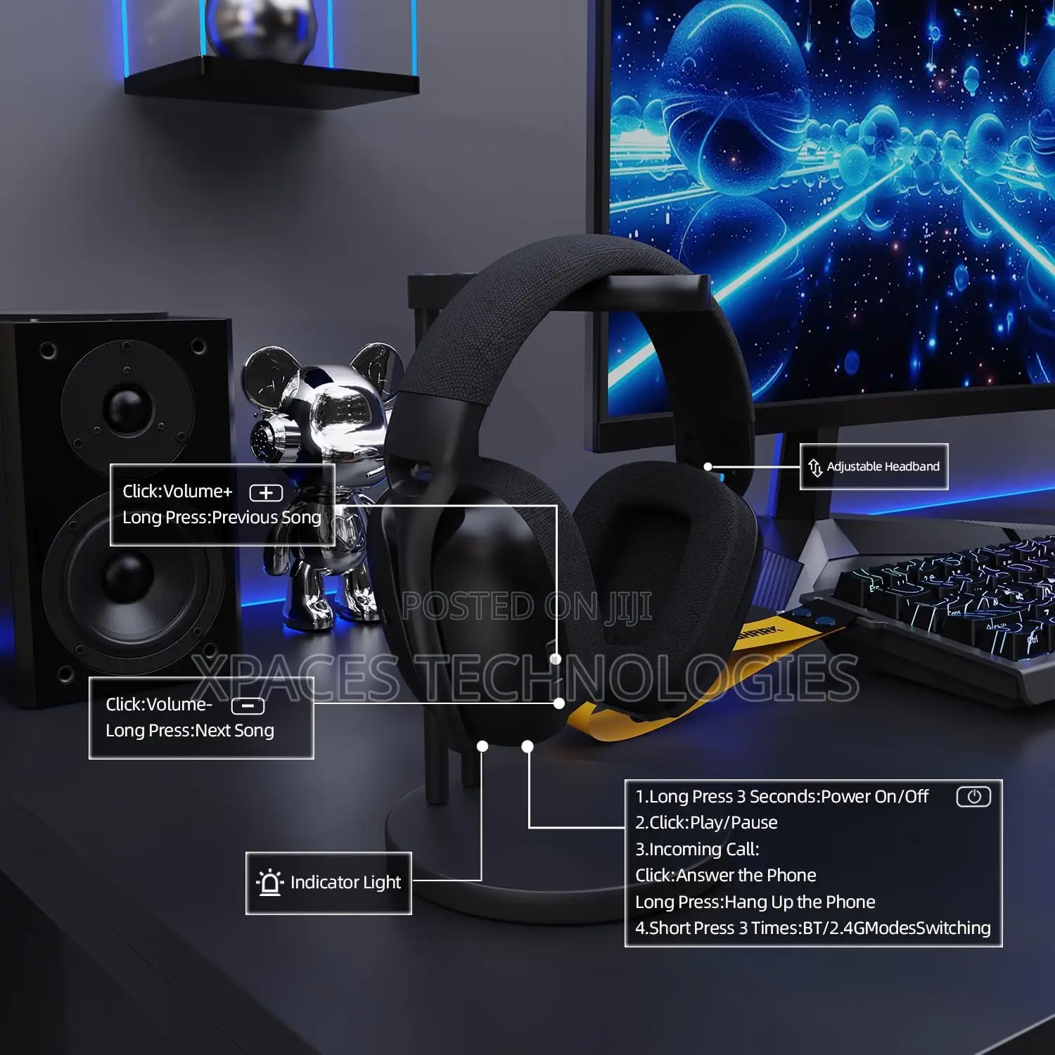 ATTACK SHARK L80 Wireless Gaming Headset, 2.4Ghz USB Gaming, Bluetooth