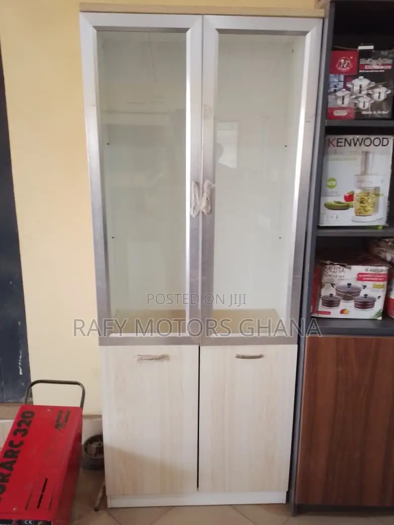 Modern Glass Display Cabinet With 2 Doors Lower Storage Cupboard