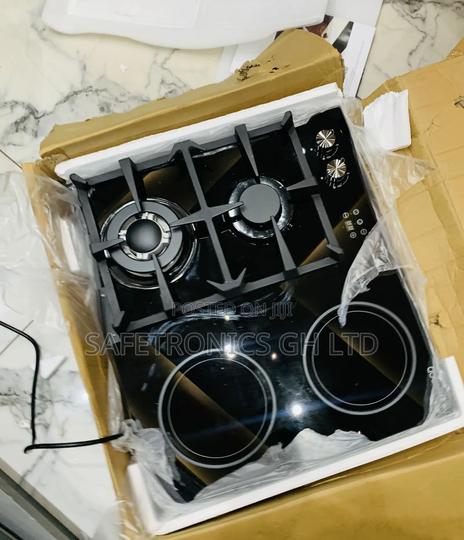 Zealous Kenwood Black Glass 2 Gas Burners and 2 Electric Hot Plates