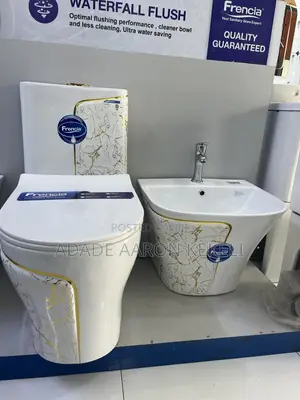 Frencia Toilet WC - Luxury White and Gold Marbel Design