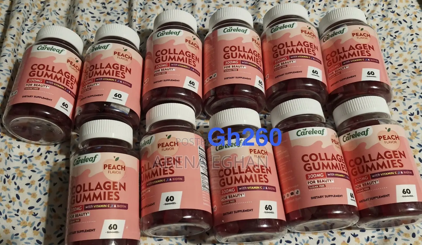 Căreleaf Peach Flavor Collagen Gummies 300mg With Vitamin C,e Biotin