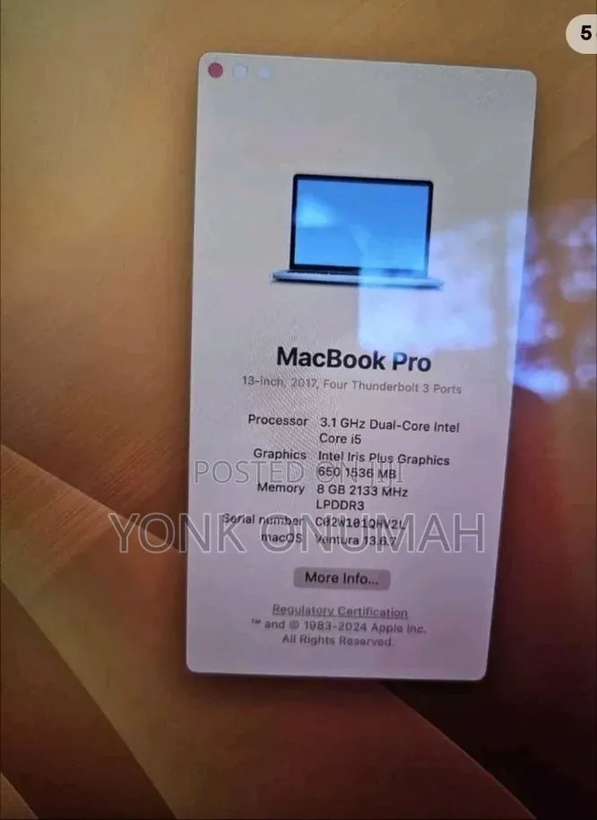 Laptop Apple MacBook Pro 2017 8GB Intel Core i5 SSD 128GB