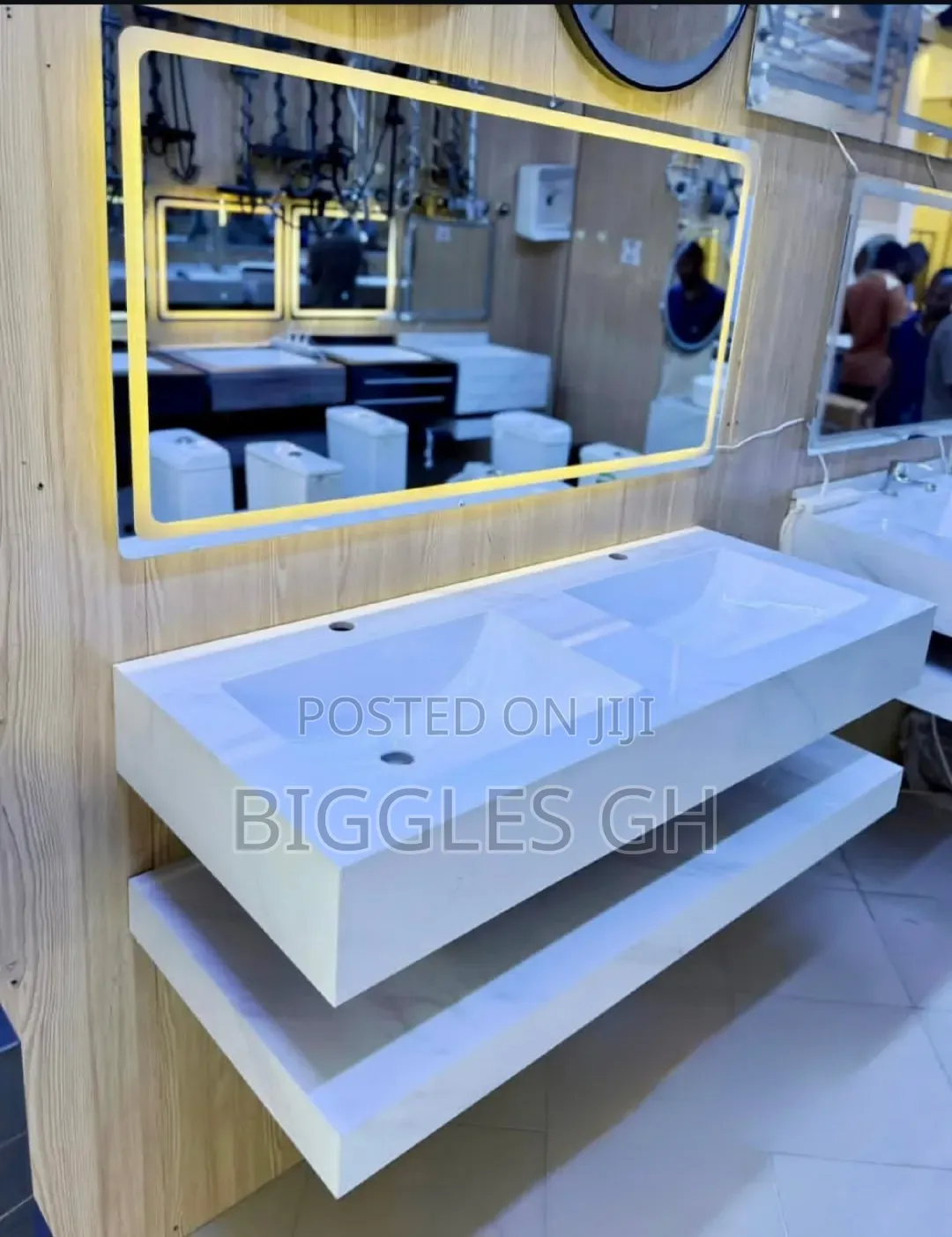 Double Marble Vanity Basin With Led Mirror- 120cm