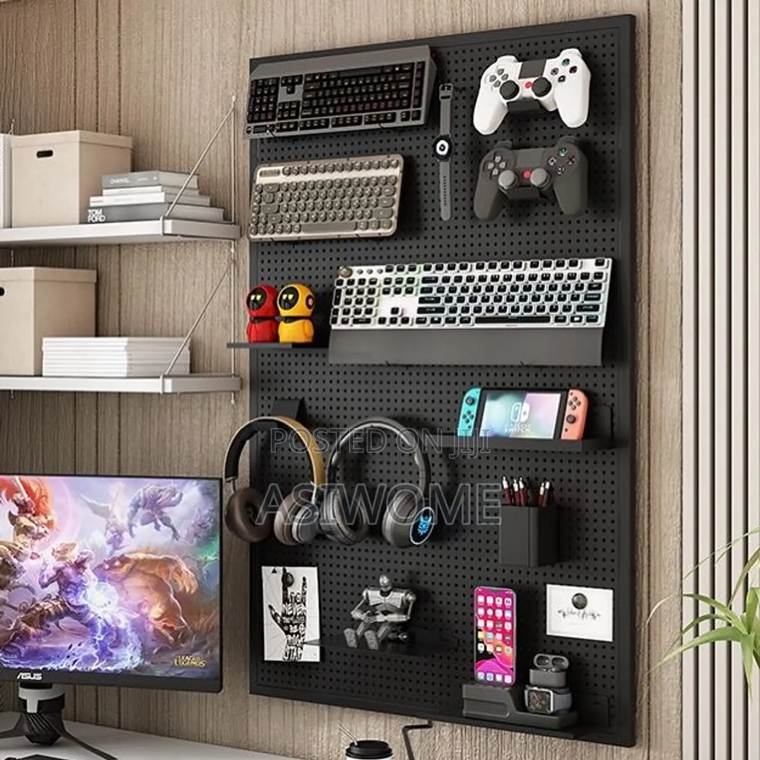 Aesthetic Black Metallic Pegboard With Hooks (Variant 2)