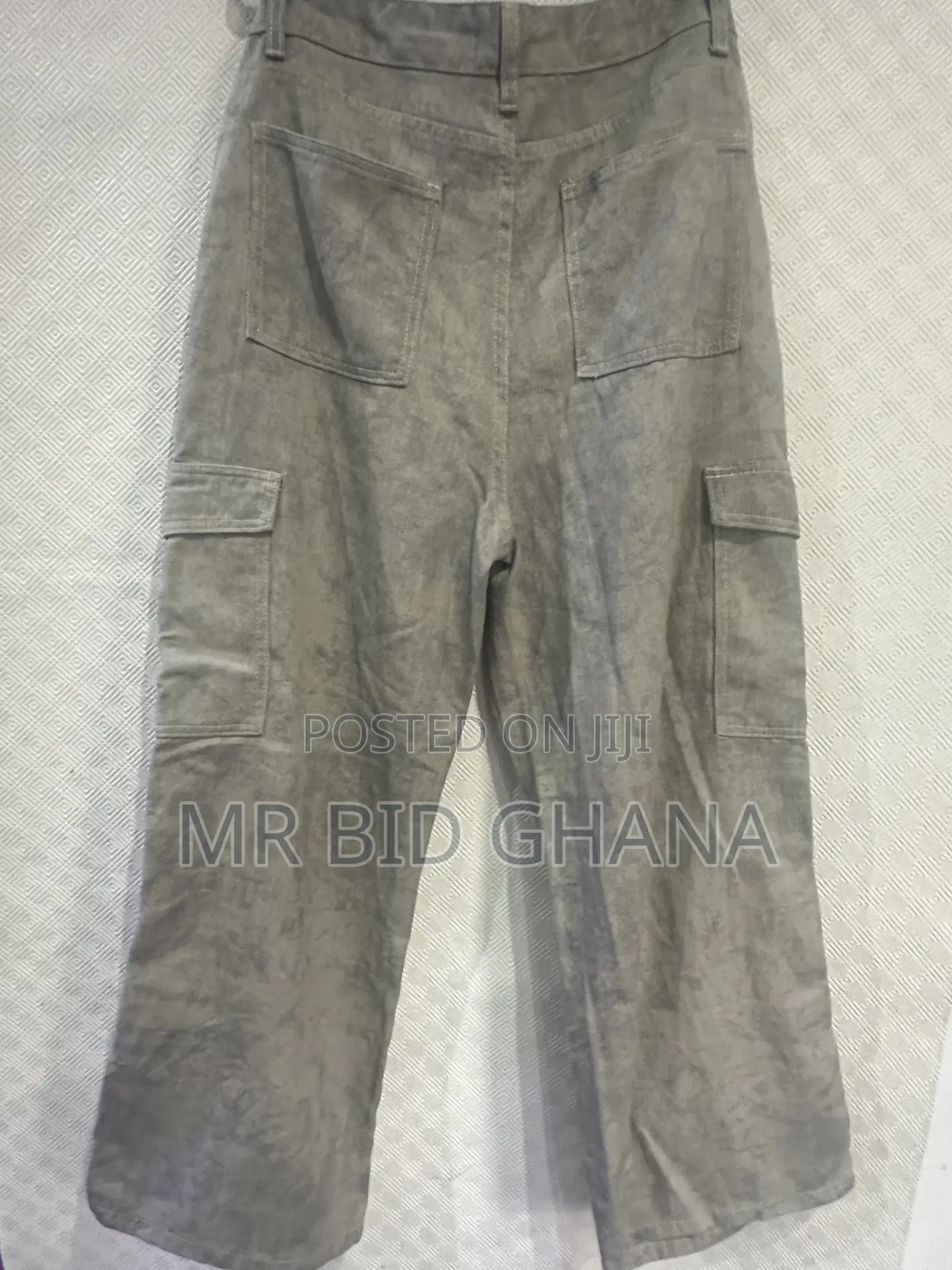 Grey Washed Wide-Leg Cargo Pants – Size L