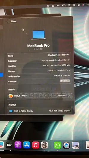 Laptop Apple MacBook Pro 2017 16GB Intel Core i7 SSD 512GB