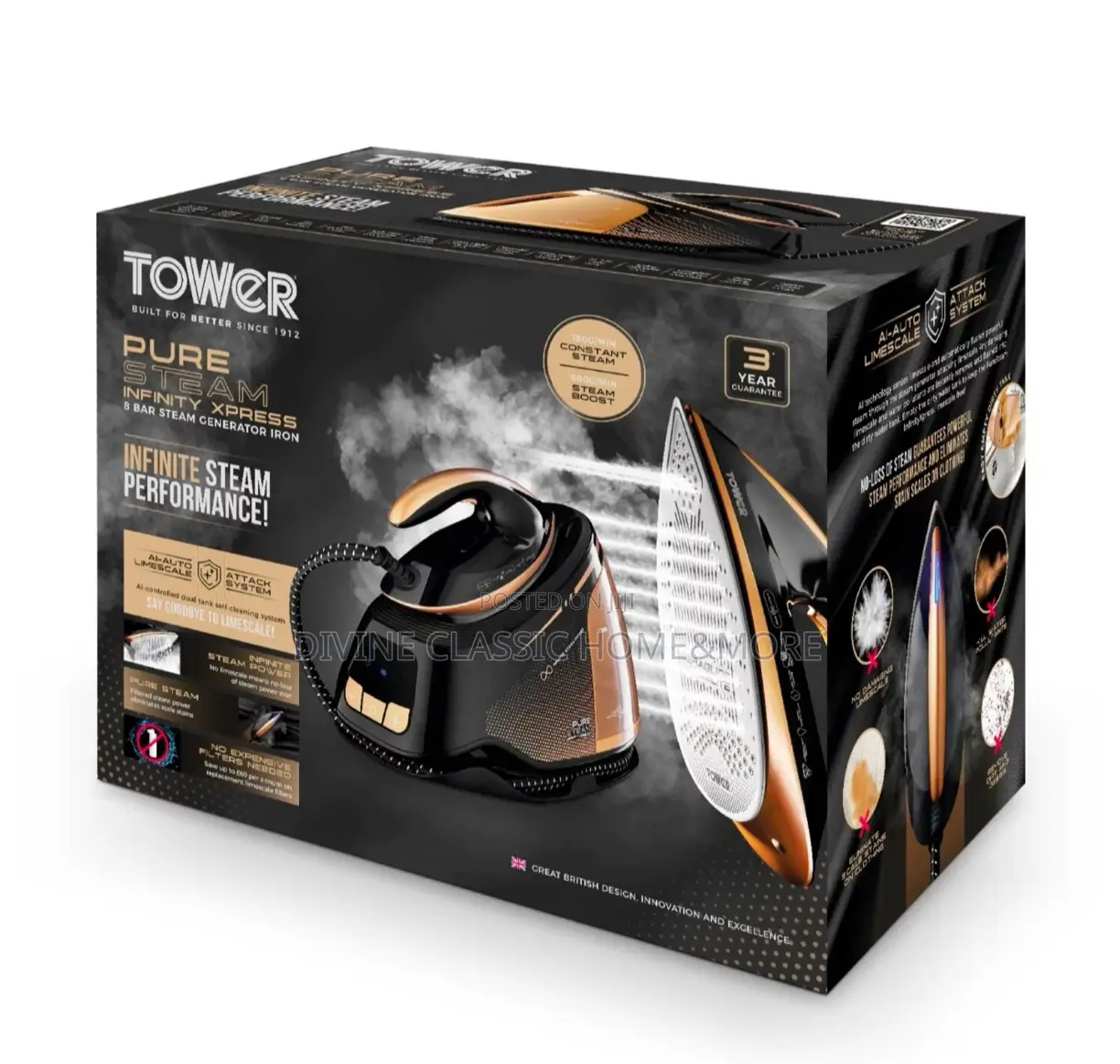 Tower T22030GLD Pure Steam Infinity Xpress 8 Bar Steam Generator Black