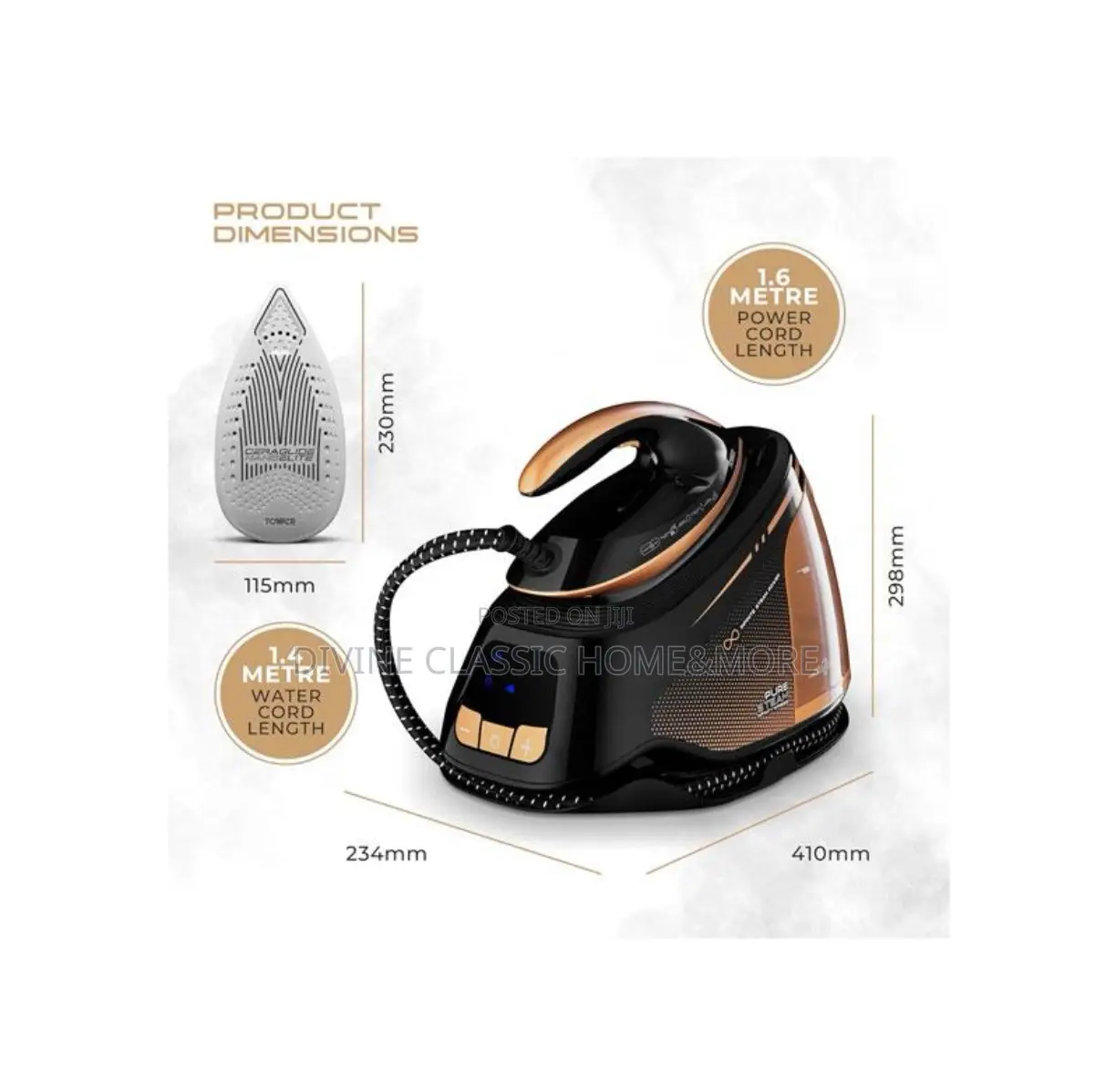 Tower T22030GLD Pure Steam Infinity Xpress 8 Bar Steam Generator Black