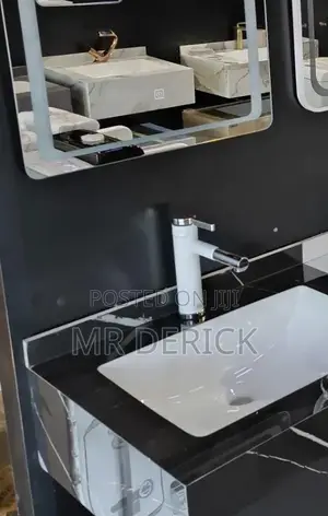 80cm Black Ceramic Basin With Led Mirror 3colors