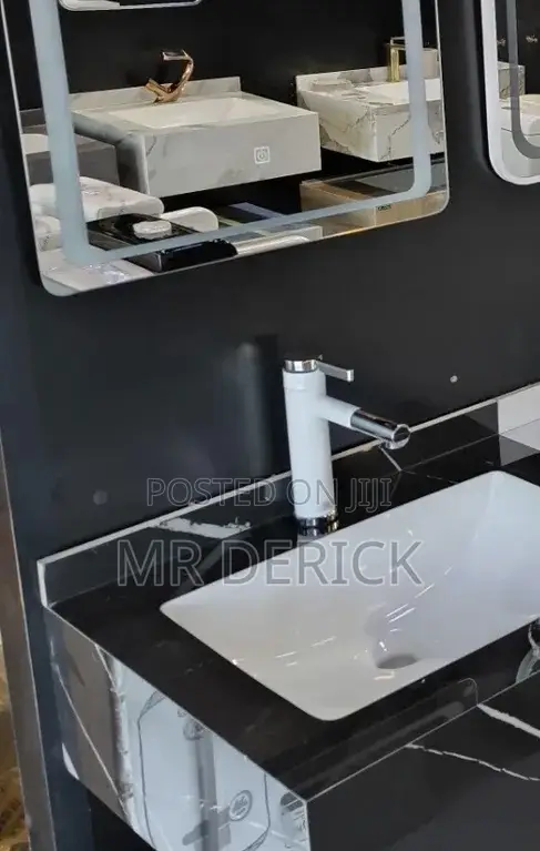 80cm Black Ceramic Basin With Led Mirror 3colors