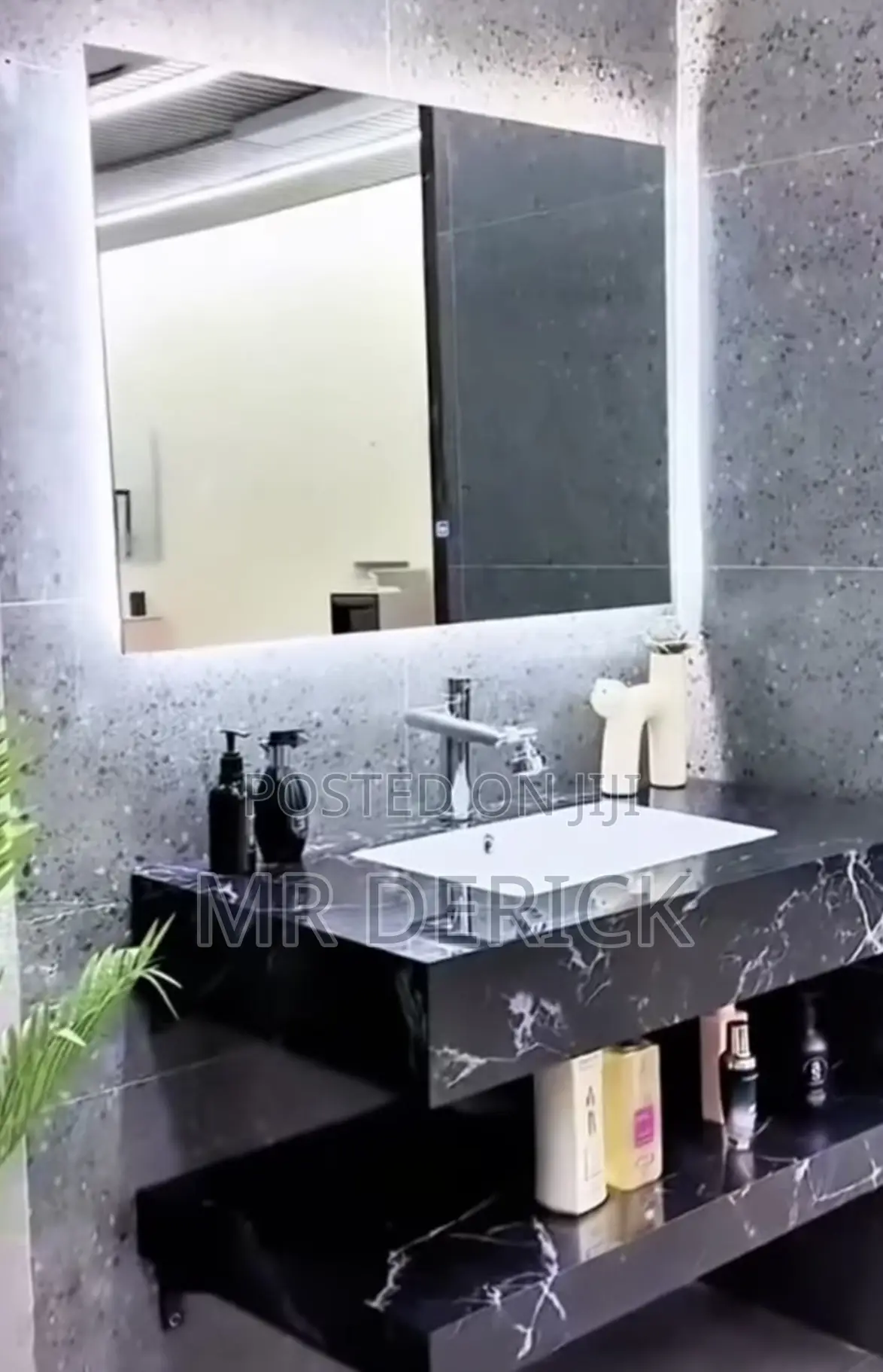 80cm Black Ceramic Basin With Led Mirror 3colors