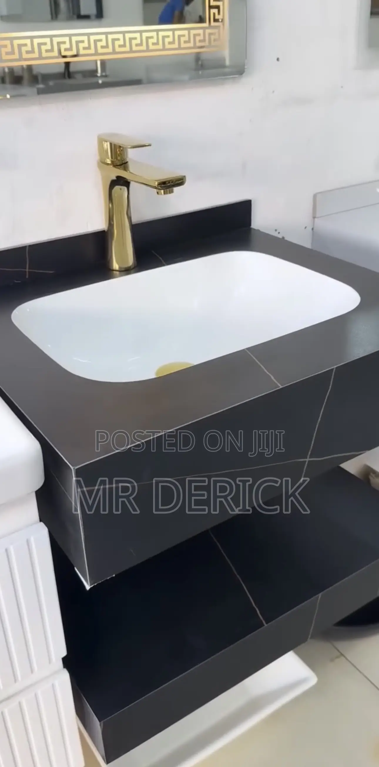 80cm Black Ceramic Basin With Led Mirror 3colors