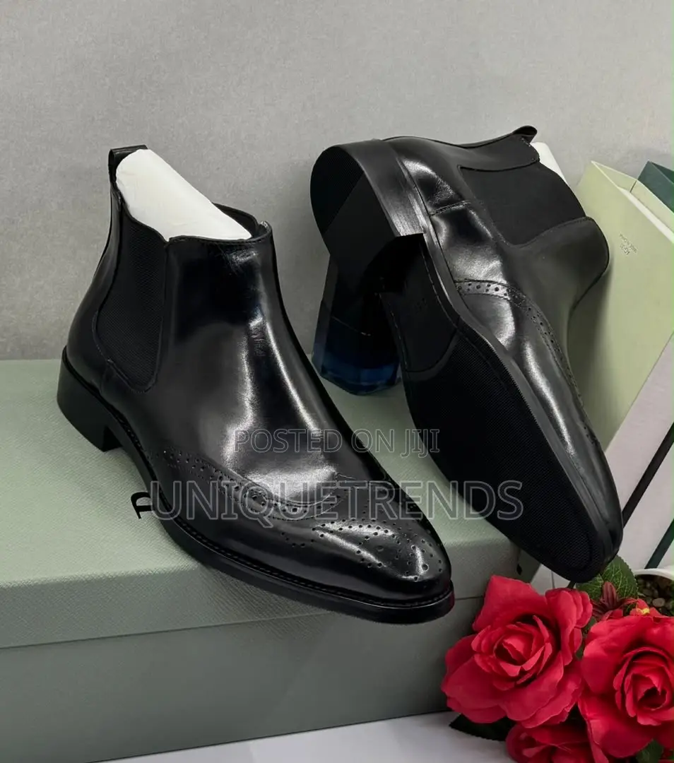 Berluti Leather Brogue Chelsea Boots (Black)