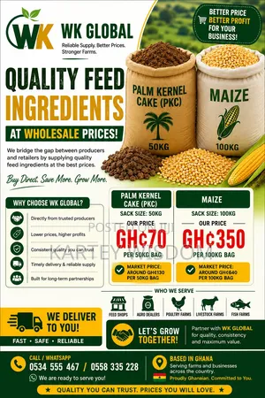 Palm Kernel Cake(PKC) and Maize for Sale