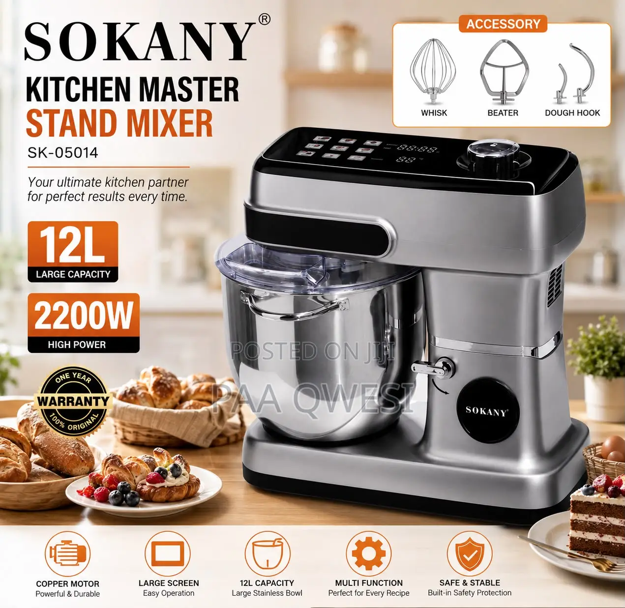 Sokany 12l Electric Stand Mixer – 2200w Powerful Kitchen Appliance