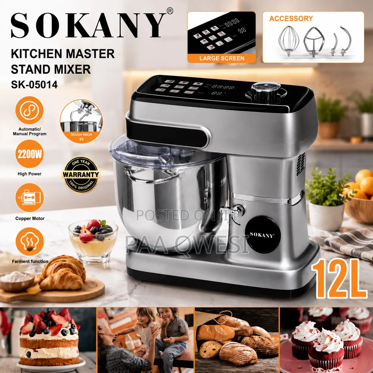 Sokany 12l Heavy Duty Kitchen Mixer – 2200w Stand Mixer for Baking