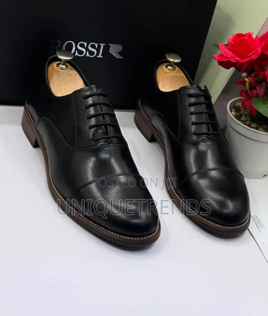 ROSSI Black Leather Oxfords Shoe