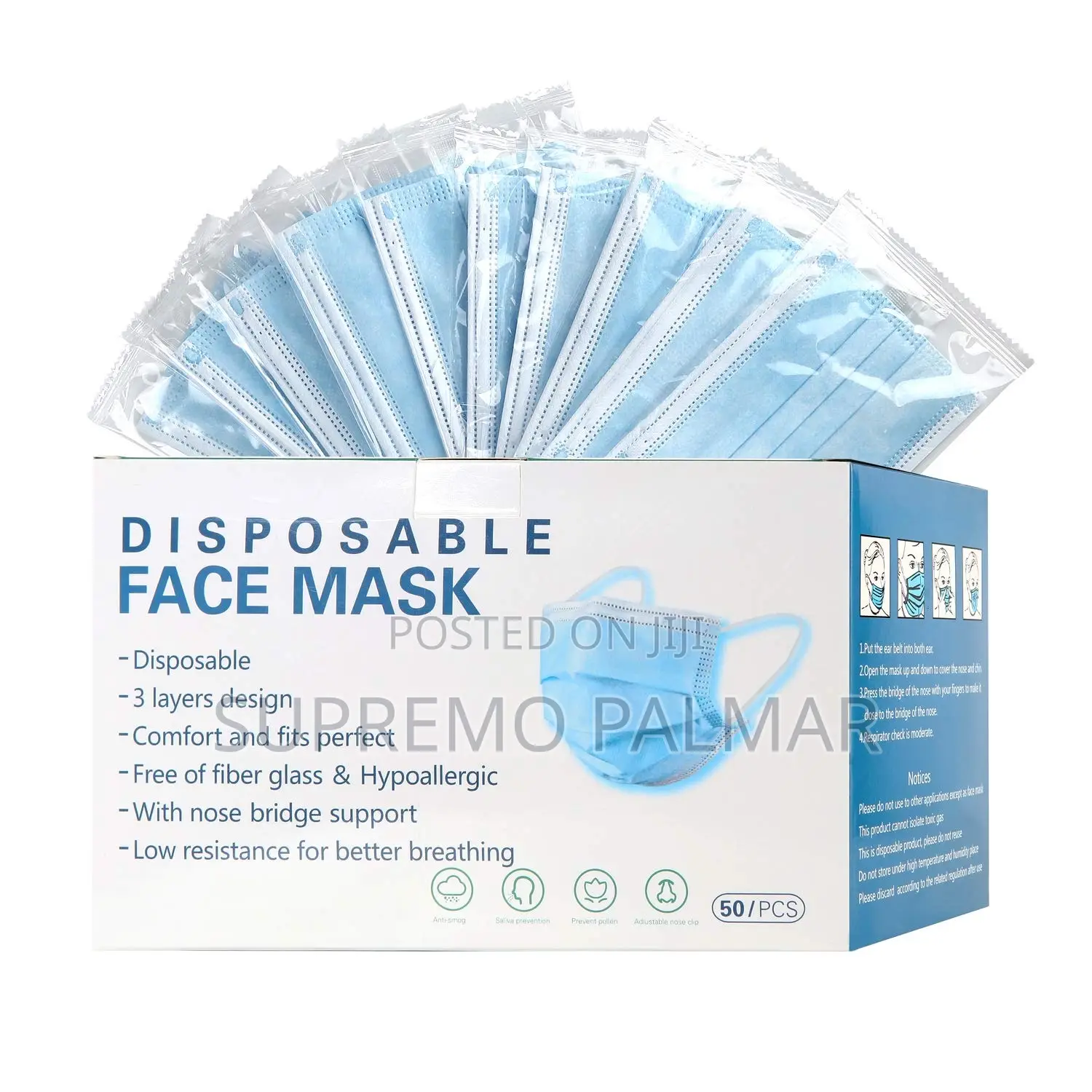 Disposable Nose Mask Blue Pack, 50pcs/Pack