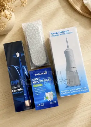 4-in-1 Water Flosser, Electric Brush, Tongue Scraper Mouthwash Combo