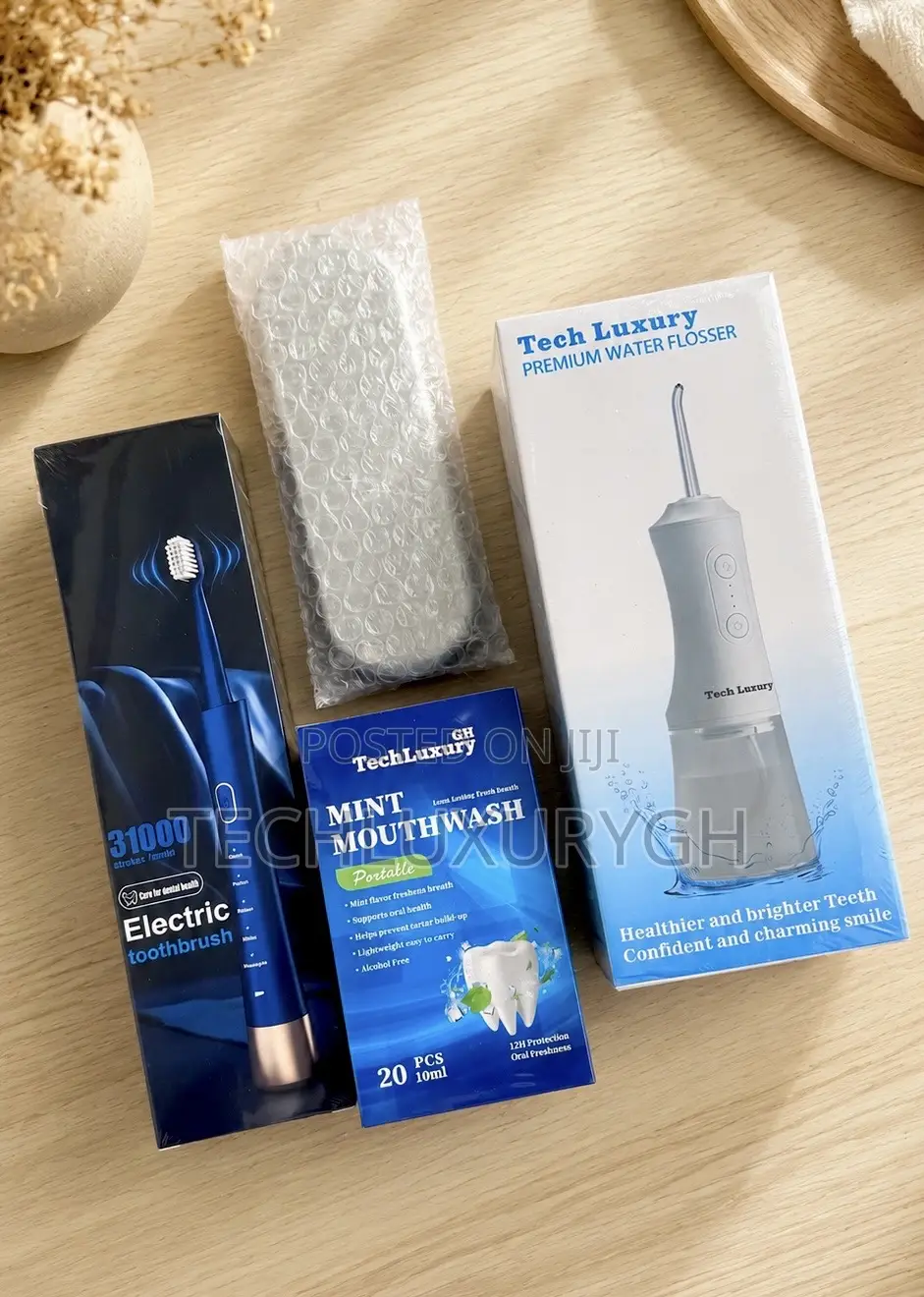 4-in-1 Water Flosser, Electric Brush, Tongue Scraper Mouthwash Combo