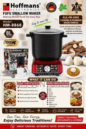 Advanced 8l Hoffmans Fufu-Swallow Maker (Model Hm-8868)1000w