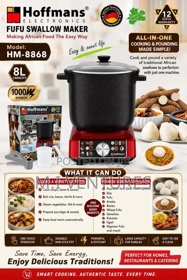 Advanced 8l Hoffmans Fufu-Swallow Maker (Model Hm-8868)1000w