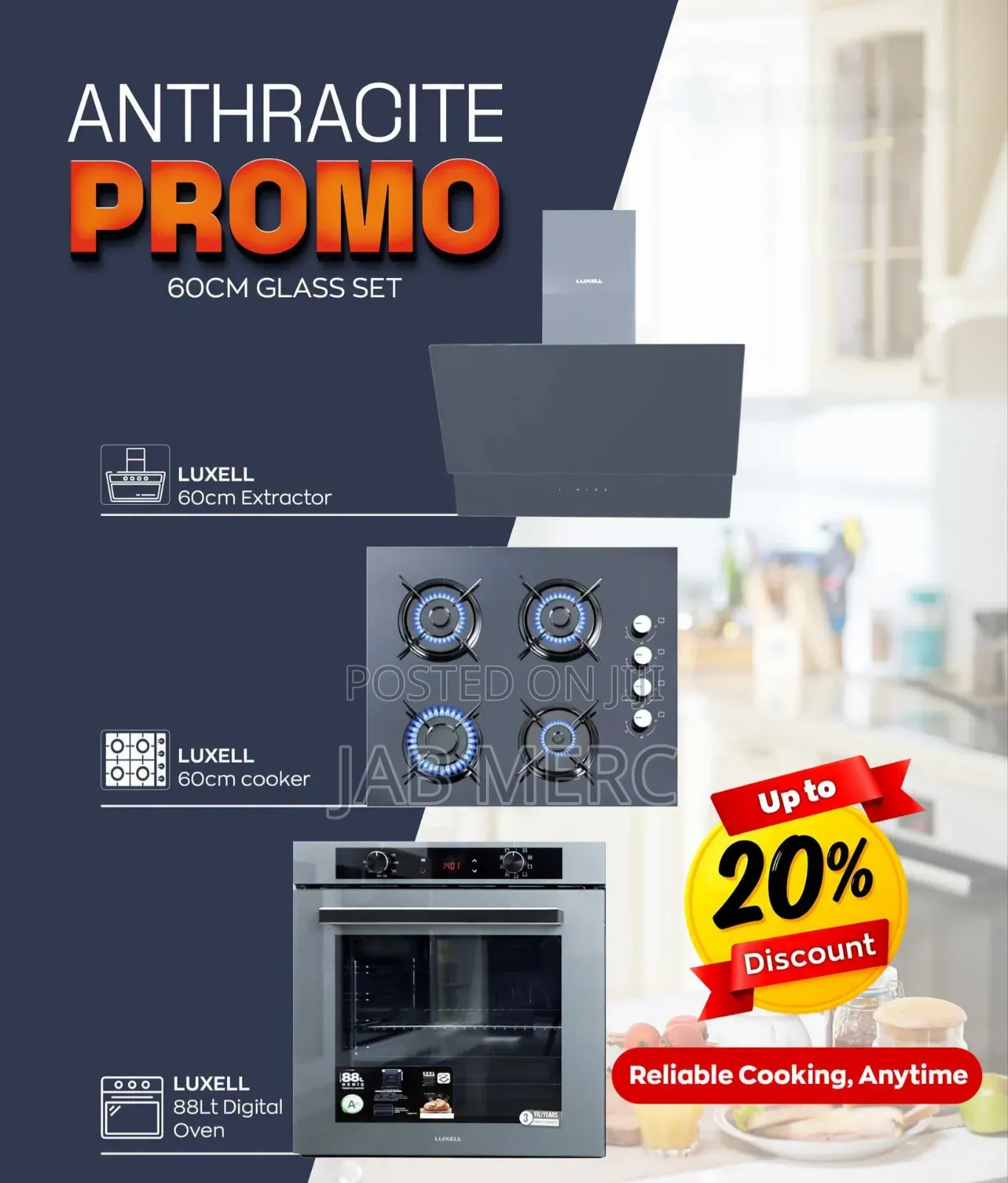 3 Set 60cm Extractor Cooker and Oven Special Quality Built in Kitchen