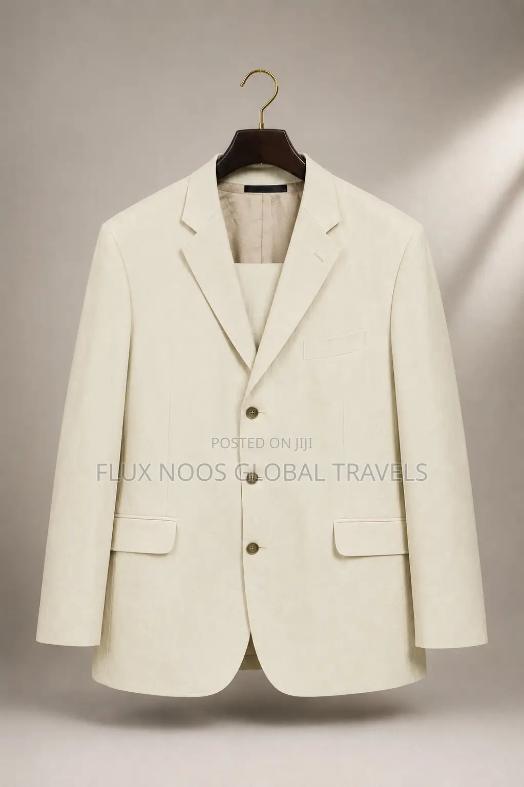 Men's Premium Cream/Beige 2-Piece Suit – Size 44 (Large)
