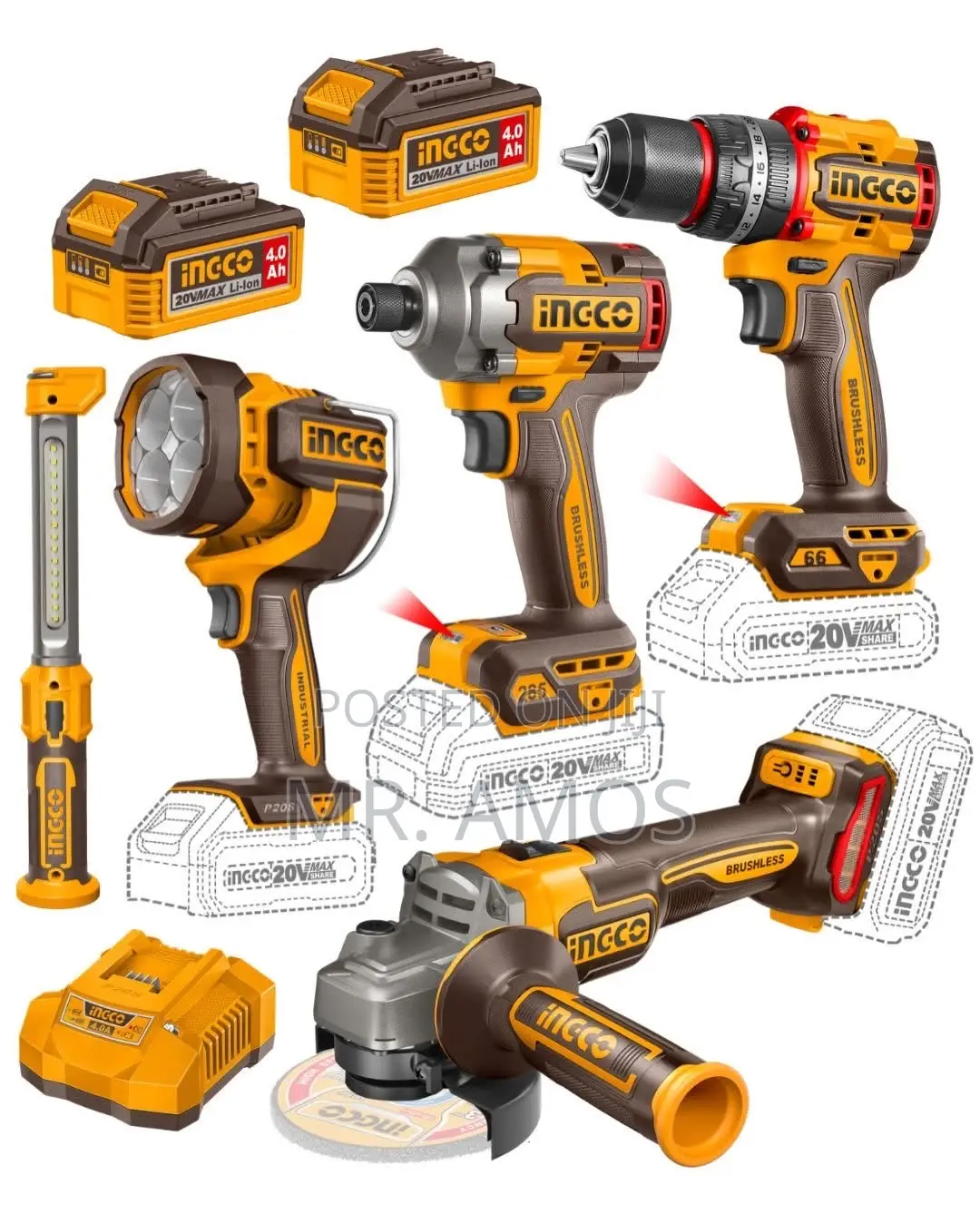 5 PCs Cordless Combo Tools Kit With 47PC Accessories Set - COSLI250692