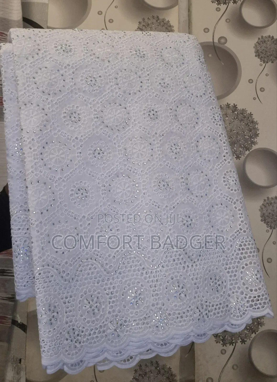 Pure White Voile Lace With Rhinestone Embellishments