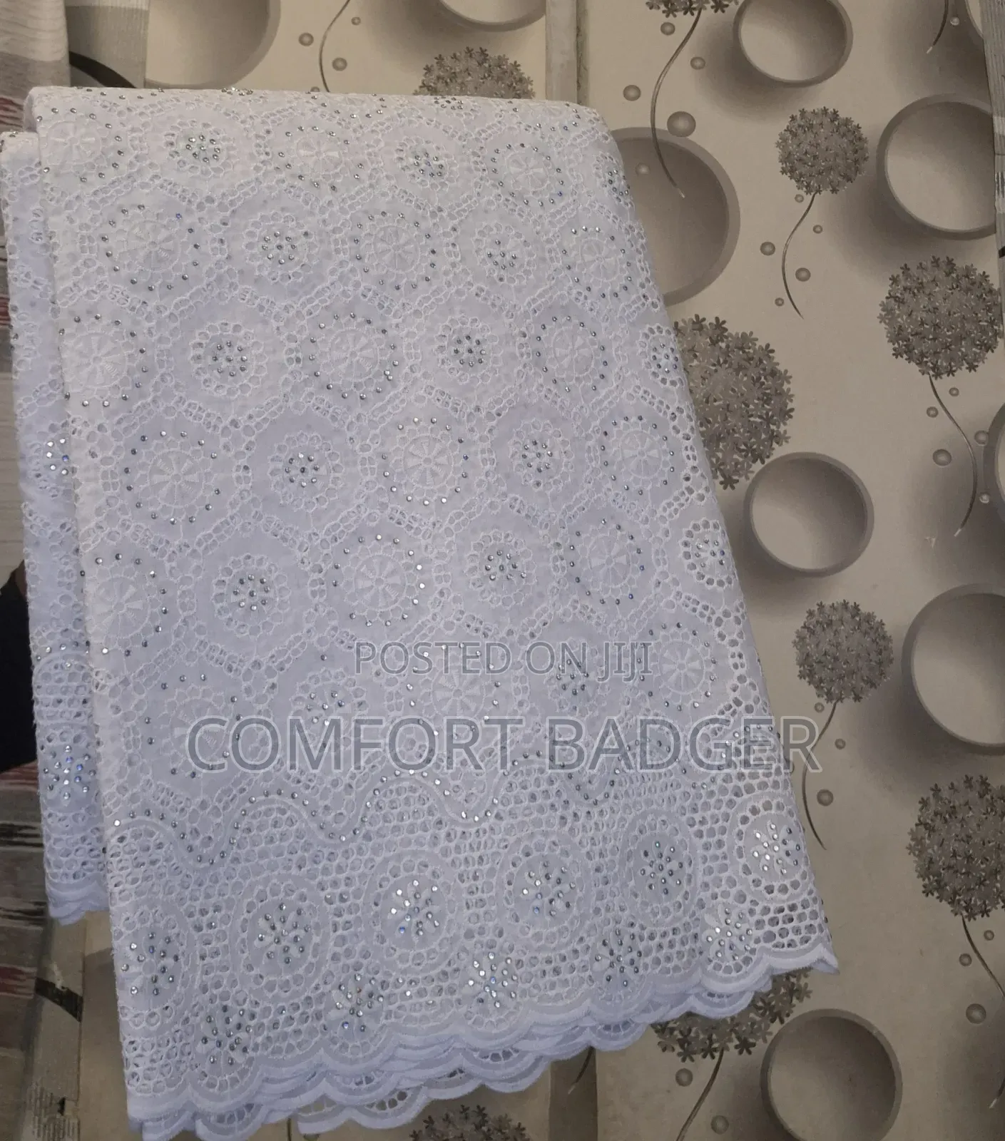 Pure White Voile Lace With Rhinestone Embellishments