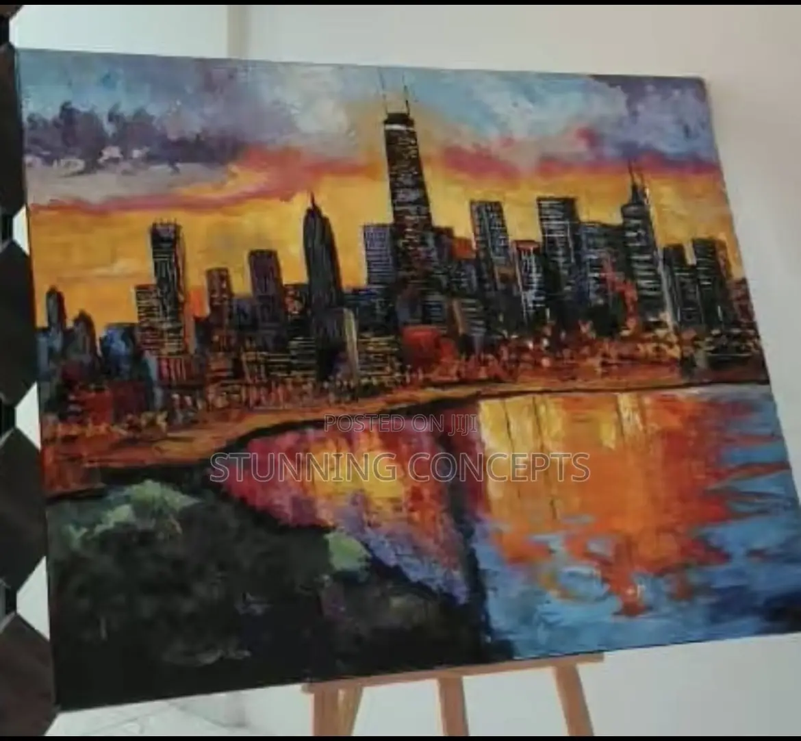 Acrylic Art Canvas Mega City Painting 50 by 40inch
