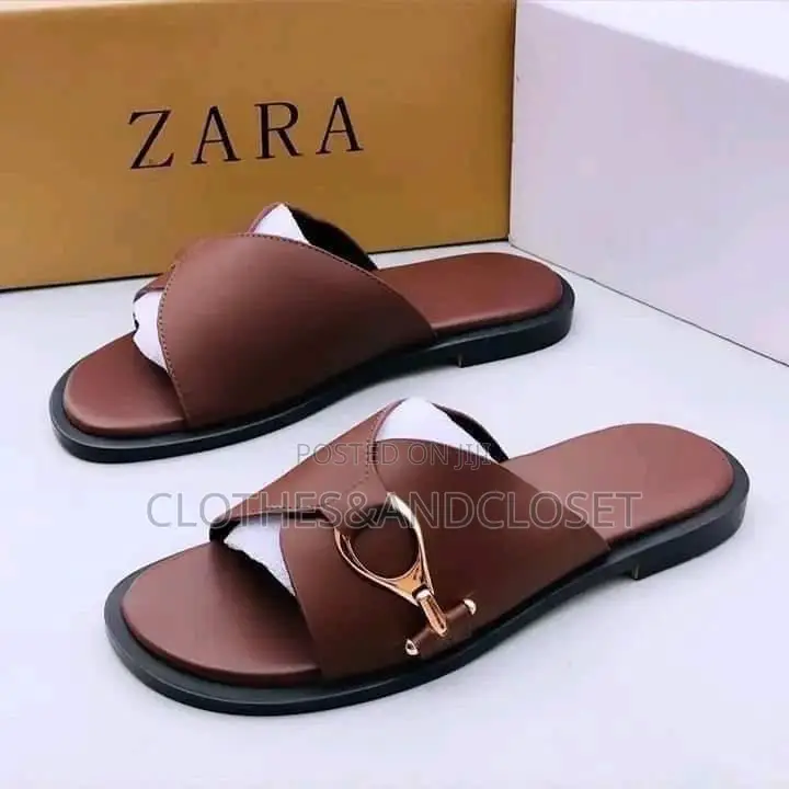 Zara Men's Leather Slippers Feature a Gold-Tone Horsebit Detail