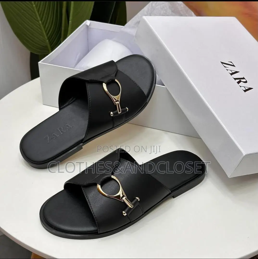 Zara Men's Leather Slippers Feature a Gold-Tone Horsebit Detail