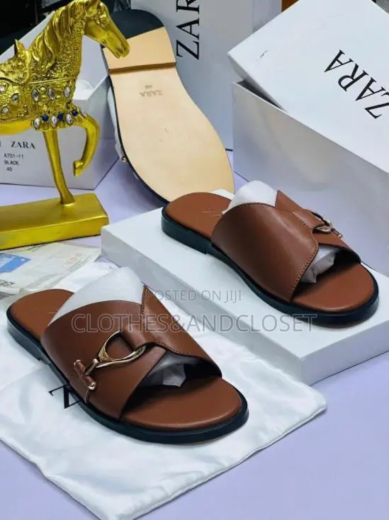 Zara Men's Leather Slippers Feature a Gold-Tone Horsebit Detail