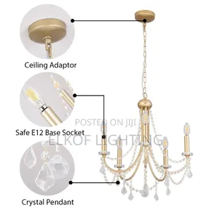 Curved Arm Chandelier Crystal Gold