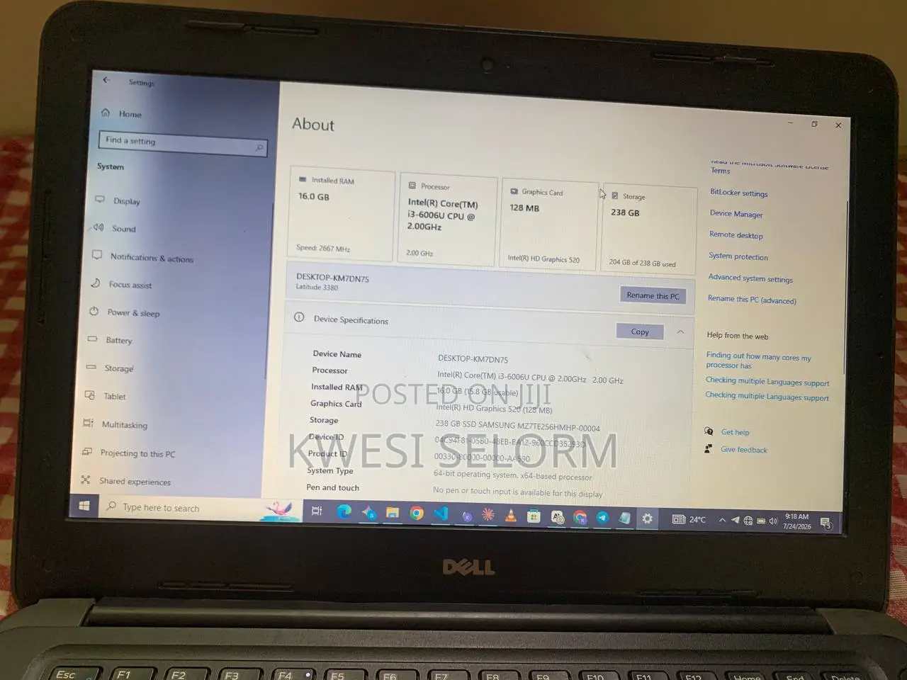 Laptop Dell Latitude 3380 16GB Intel Core i3 SSD 256GB