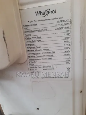 Whirlpool Split Air Conditioner (1.5HP / 12,000 BTU) – Excellent