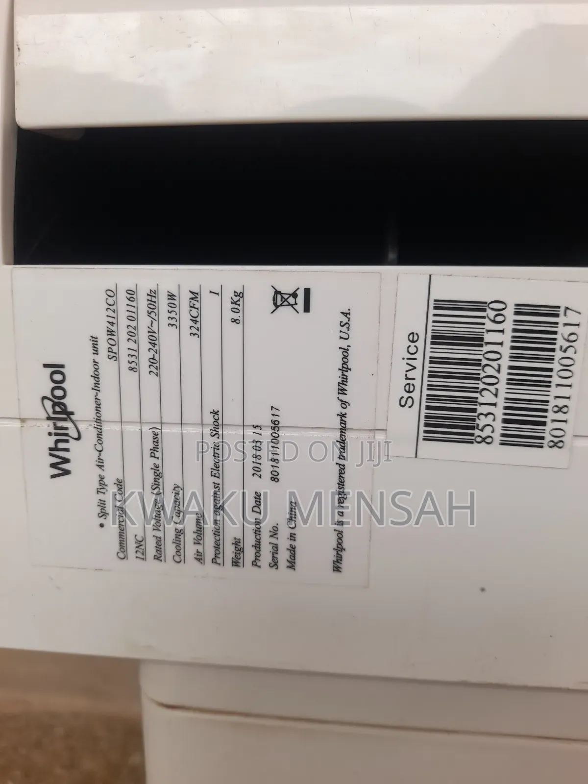 Whirlpool Split Air Conditioner (1.5HP / 12,000 BTU) – Excellent