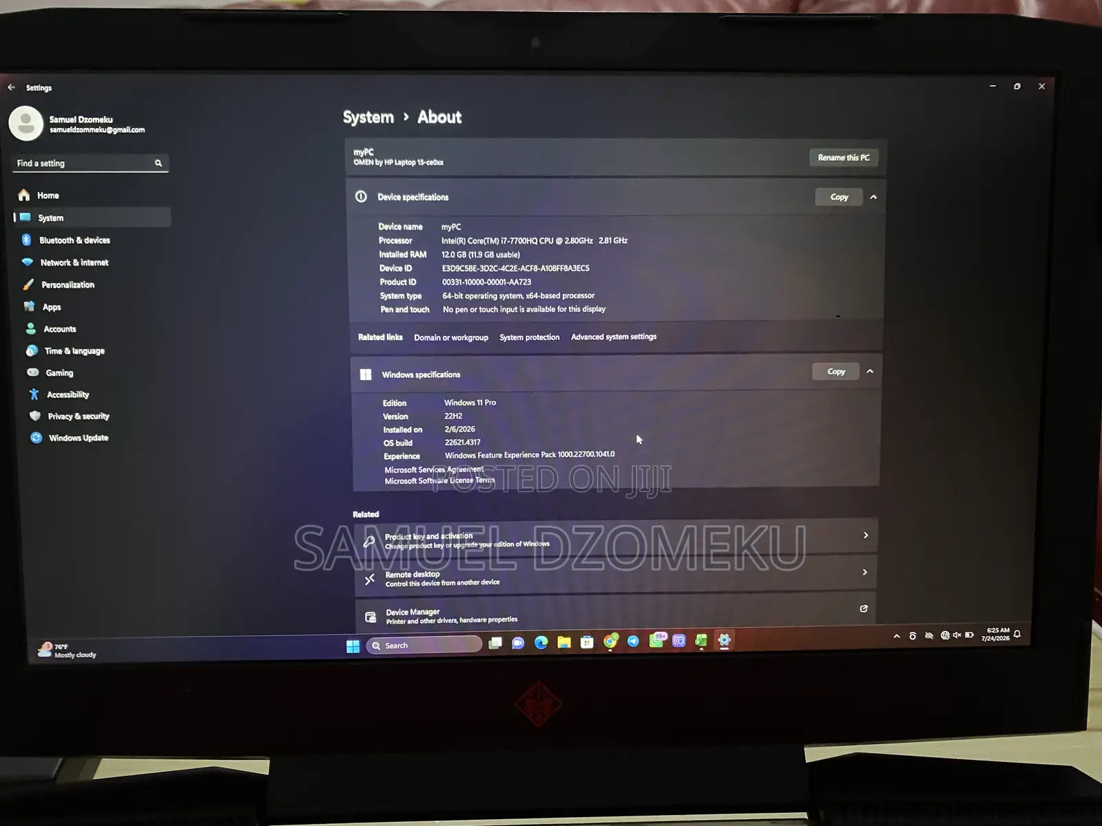 Laptop HP Omen 15-ce0xx 12GB Intel Core i7 SSD 256GB