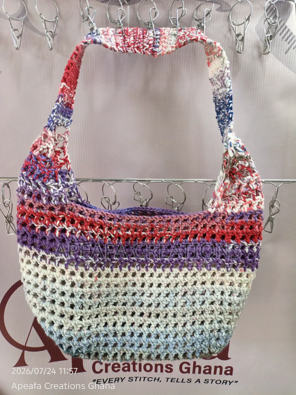 Handmade Crochet Variegated Cotton Mesh Tote